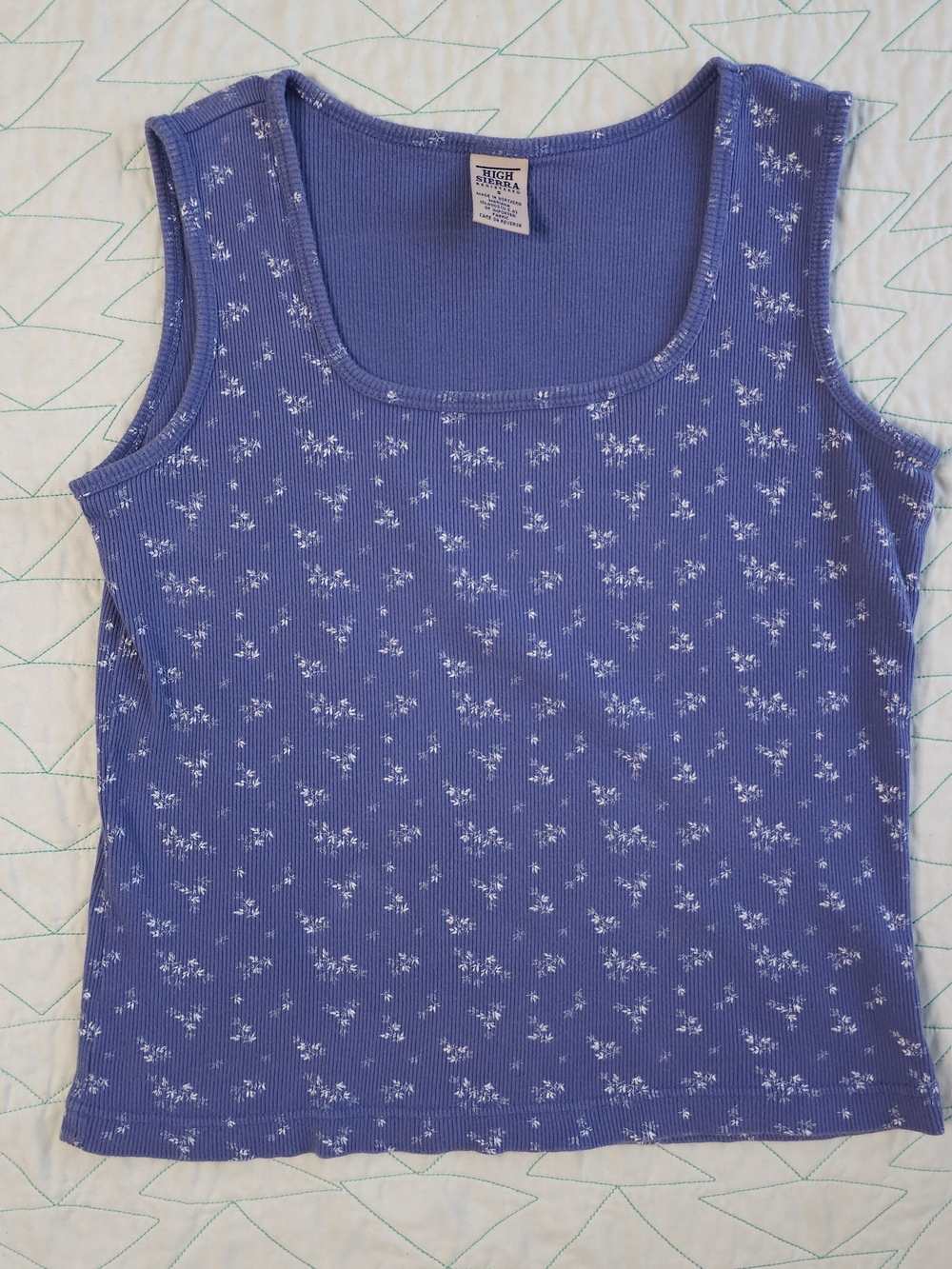 High Sierra Blue Ditsy Floral Sleeveless 100% Cotton Ribbed Tank Top